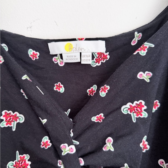 Boden Sweetheart Jersey Midi Dress Black Rose Pop Floral long sleeve Size 12 - Picture 6 of 9